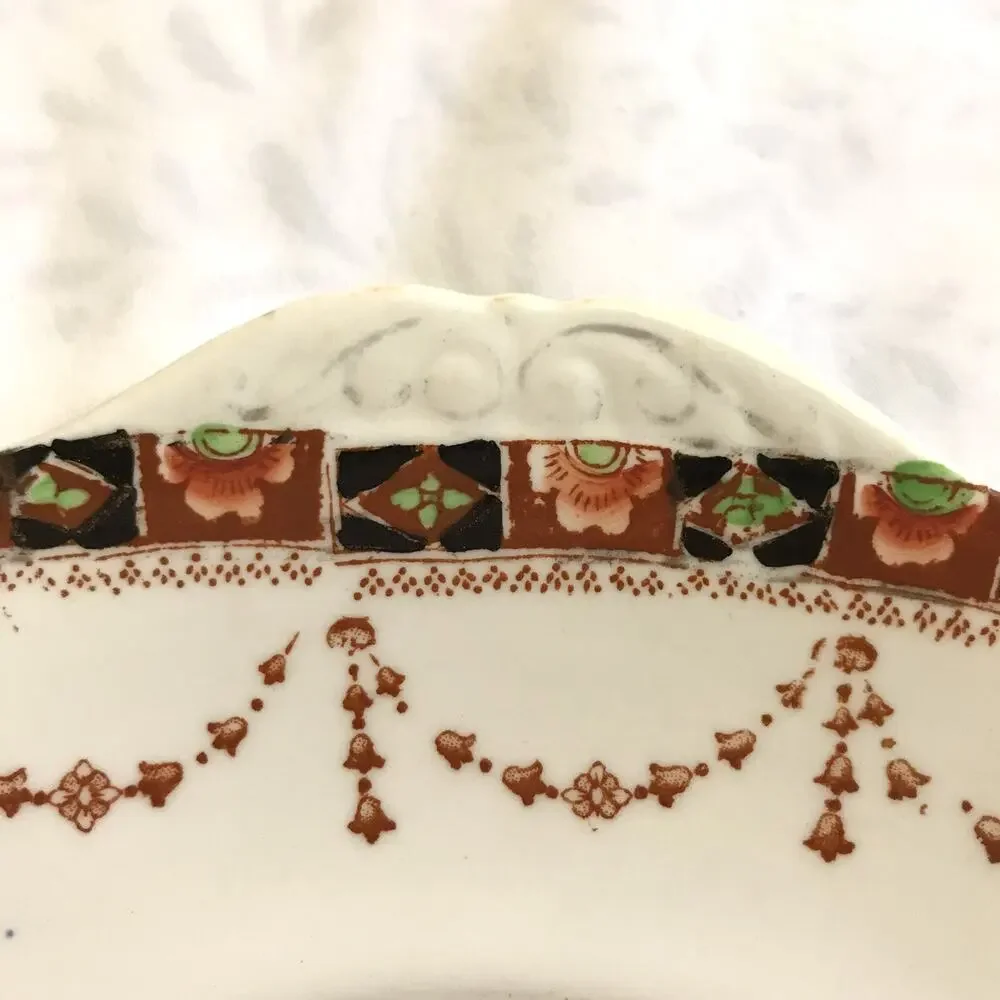 Royal Albert Cake Plate Crown China Handles White Brown Black Border Vintage